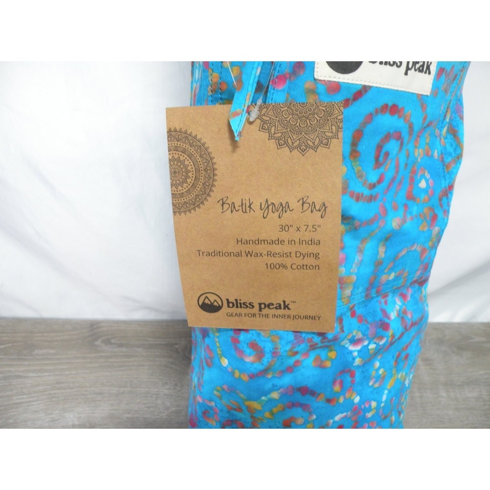 Bliss Peak Batik Yoga Bag Mat Carrier 30"x7.5" Teal Cotton Pockets Handmade New - Picture 2 of 5